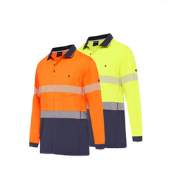 KingGee Mens Hi-Vis Workcool Summer Polo Shirt Long Sleeve Taped Work K54225- Bannav S Bannav LLC 