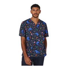 NNT Mens Under The Sea Print Scrub Top Unisex V Neck Line Nurse Workwear CATRFW- Bannav S Bannav LLC 