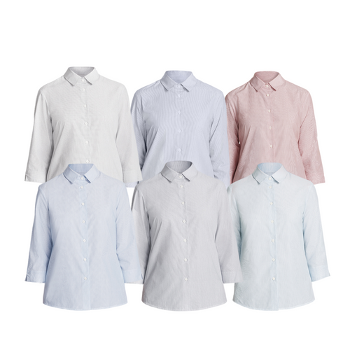 NNT Womens Textured Stripe 3/4 Sleeve Formal Shirt Cotton Blend Business CATU63- Bannav S Bannav LLC 