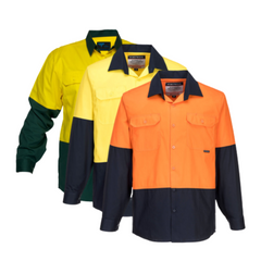 Portwest Mens Prime Mover Hi-Vis Lightweight Long Sleeve Shirt Cotton Work MS801- Bannav S Bannav LLC 