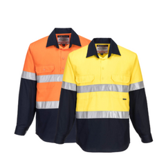 Portwest Mens Prime Mover Hi-Vis Work Shirt Long Sleeve Closed Front Taped MC101- Bannav S Bannav LLC 