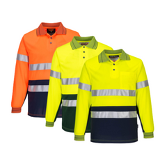 Portwest Mens Prime Mover Long Sleeve Micro Mesh Polo Taped Work Hi-Vis MP513- Bannav S Bannav LLC 