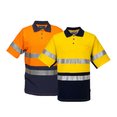 Portwest Short Sleeve Cotton Pique Polo with Tape HiVisTex Reflective Work MP618- Bannav S Bannav LLC 