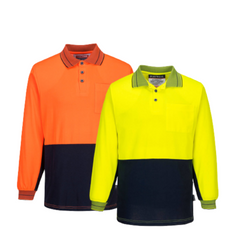 Portwest Mens Hi-Vis Prime Mover Cotton Long Sleeve Work Polo Shirt 2 Tone MP213- Bannav S Bannav LLC 