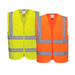 Portwest Mens Hi-Vis Zipped Band & Brace Vest Lightweight Taped Safety Work C375- Bannav S Bannav LLC 