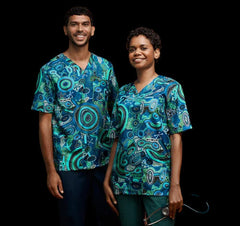 NNT Uniforms Unisex Warlu Indigenous Print Scrub Top V Neck Nurses Work CATRFR- Bannav S Bannav LLC 