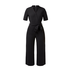 NNT Womens Short Sleeve Formal Jumpsuit Invisible Button Pleats Waist Tie CAT3RT- Bannav S Bannav LLC 