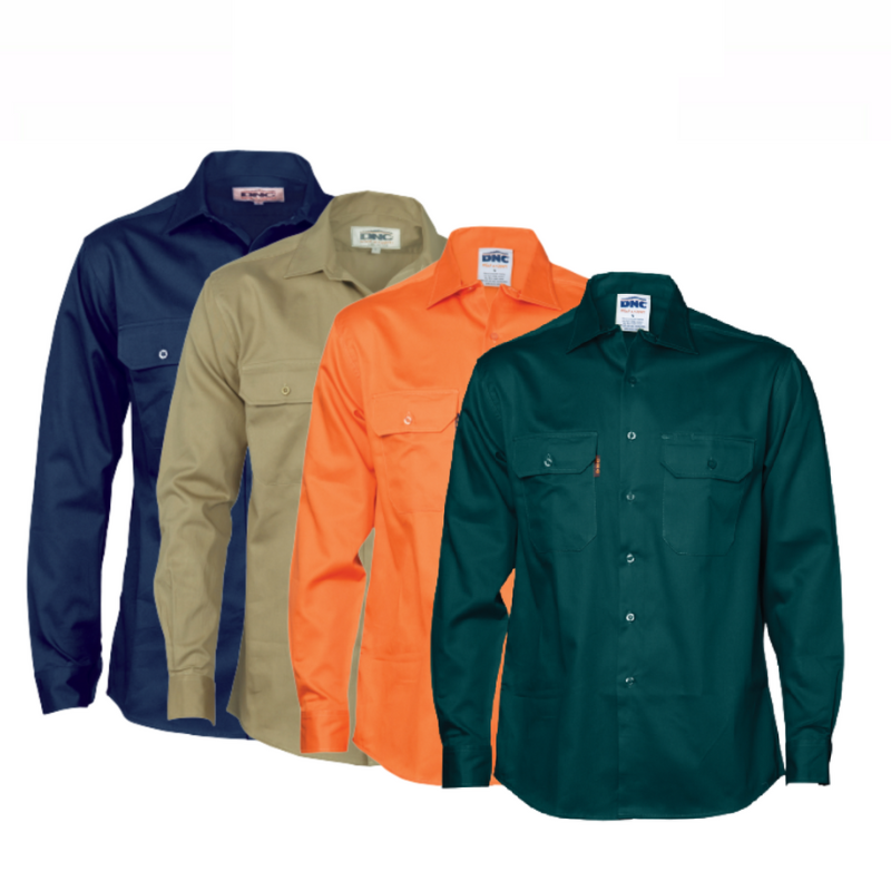 DNC Workwear Close Front Cotton Drill Long Sleeve Shirt Comfortable Work 3204- Bannav S Bannav LLC 
