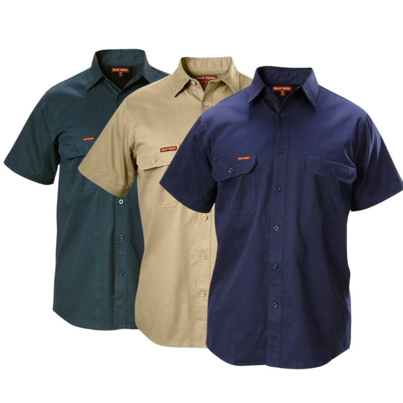 Hard Yakka Cotton Drill Work Shirt Button Short Sleeve Workwear Top Y07510- Bannav S Bannav LLC 