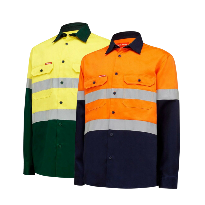 Hard Yakka Core Hi-Vis Safety Cotton Drill Pocket Taped Work Shirt Y04610- Bannav S Bannav LLC 
