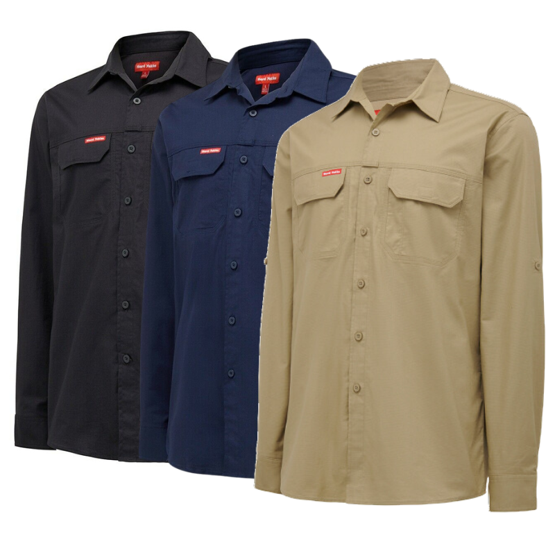 Hard Yakka Mens Flex Ripstop Shirt Long Sleeve Sunglass Loop Work Wear Y04305- Bannav S Bannav LLC 