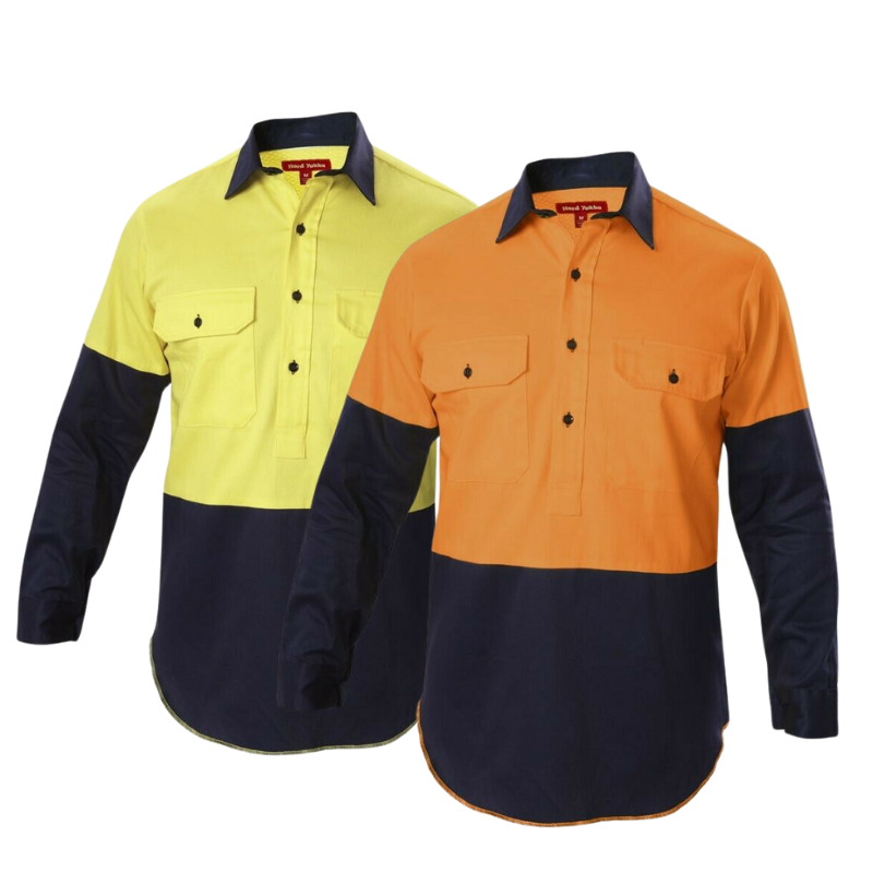 Hard Yakka Shirt Hi-Vis Closed Gusset Long Sleeve Work Safety Cotton Y07984- Bannav S Bannav LLC 
