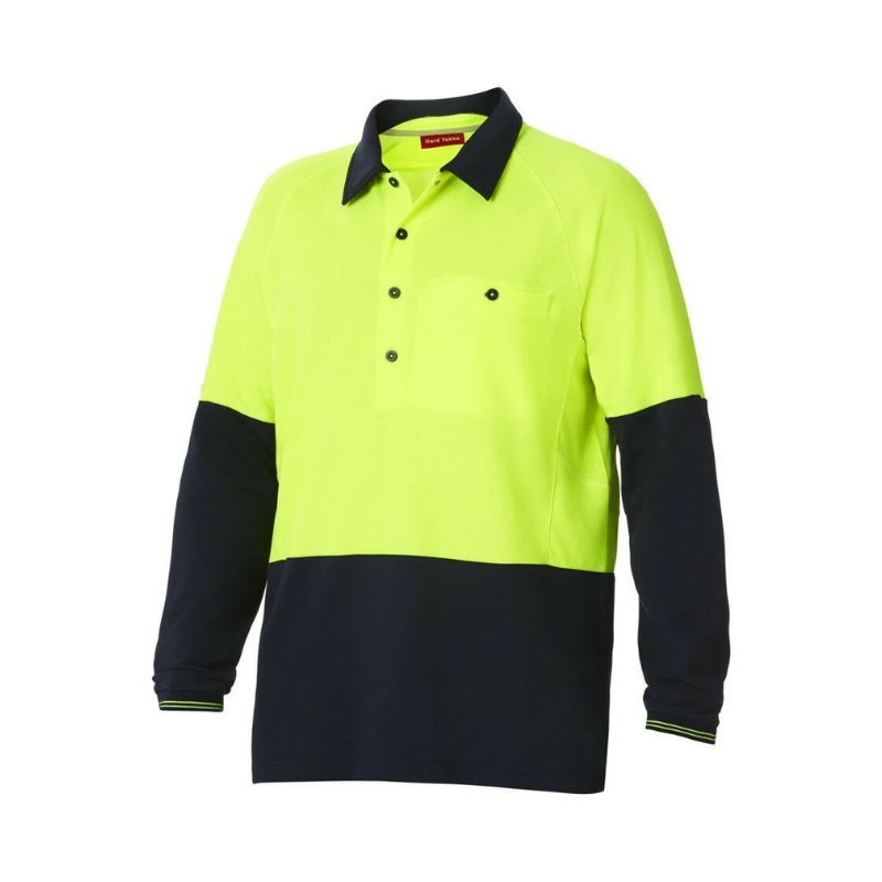 Hard Yakka Koolgear Hi-Vis Summer Long Sleeve Vent Polo Shirt Work Y11389- Bannav S Bannav LLC 
