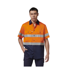 Hard Yakka Mens Short Sleeve HI Vis Reflective 2 Tone Taped Vented Shirt Y07754- Bannav S Bannav LLC 