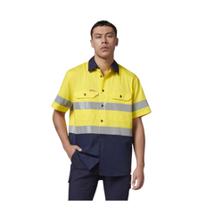 Hard Yakka Mens Short Sleeve HI Vis Reflective 2 Tone Taped Vented Shirt Y07754- Bannav S Bannav LLC 