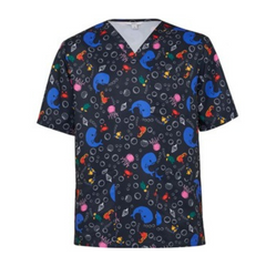 NNT Mens Under The Sea Print Scrub Top Unisex V Neck Line Nurse Workwear CATRFW- Bannav S Bannav LLC 