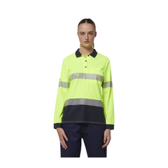 Hard Yakka Safety Work Womens Long Sleeve HI VIS Taped Polo Y08604- Bannav S Bannav LLC 