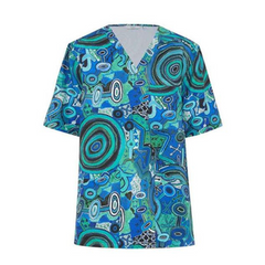 NNT Uniforms Unisex Warlu Indigenous Print Scrub Top V Neck Nurses Work CATRFR- Bannav S Bannav LLC 