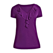 NNT Womens Matt Jersey Cap Sleeve Ruffle Neck T-Top Purple Blouse CATU5S- Bannav S Bannav LLC 