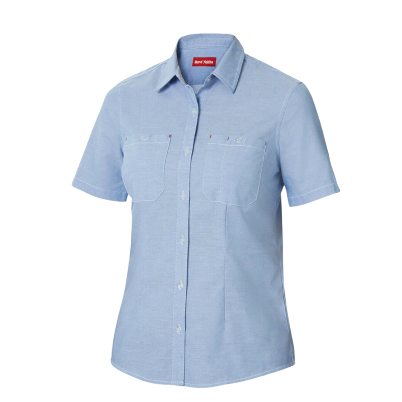 Womens Hard Yakka Foundations Short Sleeve Blue Chambray Shirt Corp Work Y08041- Bannav S Bannav LLC 