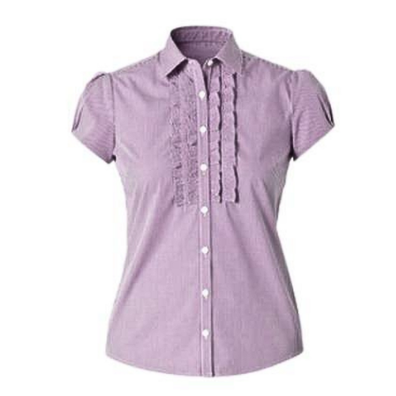 NNT Womens Discontinued Gingham Cap SLV Frill Shirt Collared Shirt CAT9W3- Bannav S Bannav LLC 