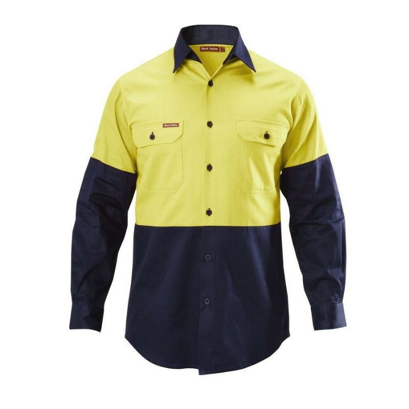Hard Yakka Shirt Hi-Vis 2 Tone Long Sleeve Drill Work Safety Cotton Y07982- Bannav S Bannav LLC 