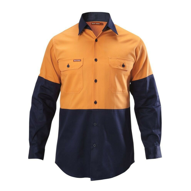 Hard Yakka Shirt Hi-Vis 2 Tone Long Sleeve Drill Work Safety Cotton Y07982- Bannav S Bannav LLC 