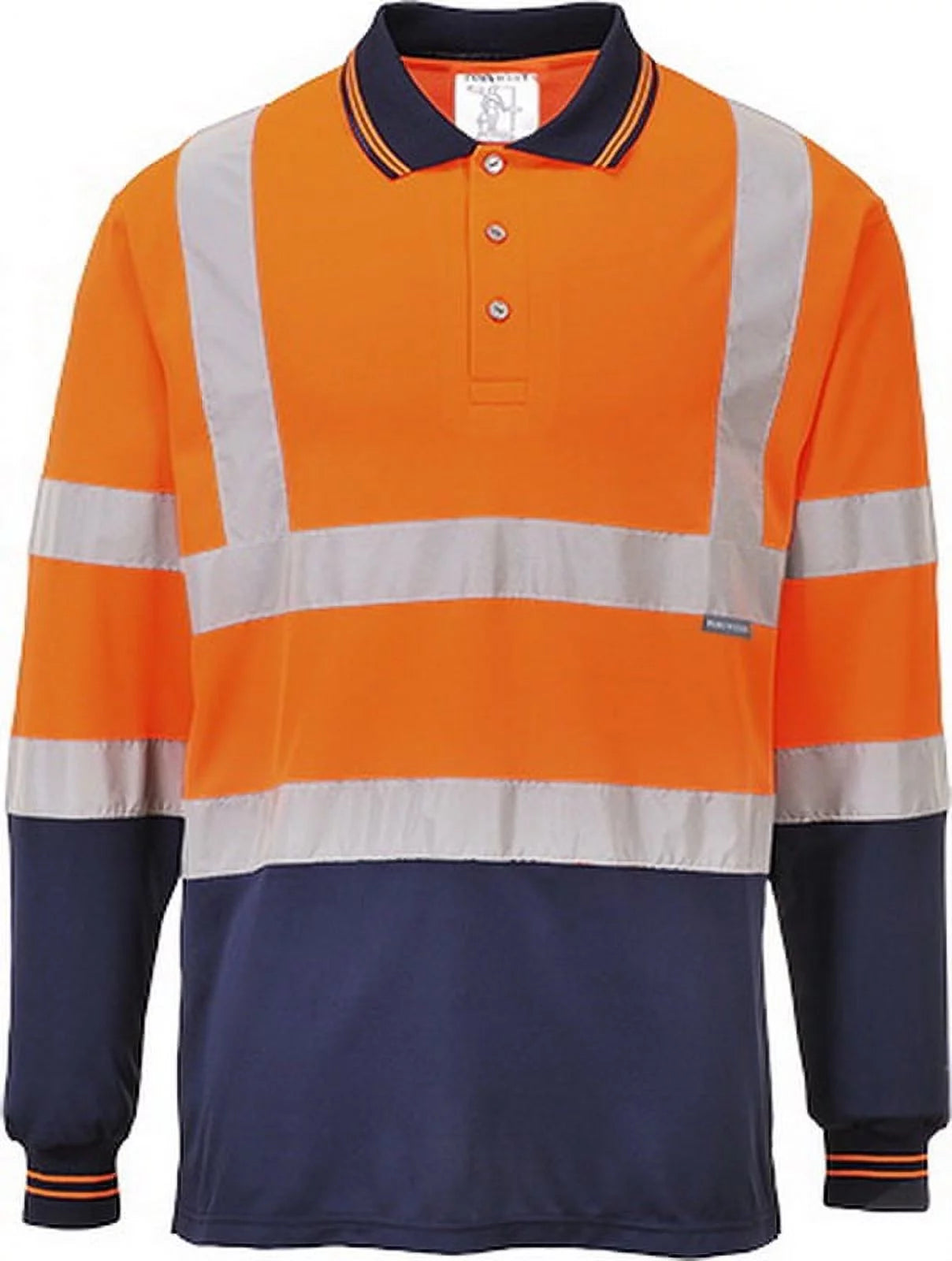 S279 Two-Tone Long Sleeve Polo Shirt Orange/Navy, Medium- Bannav S Bannav LLC 
