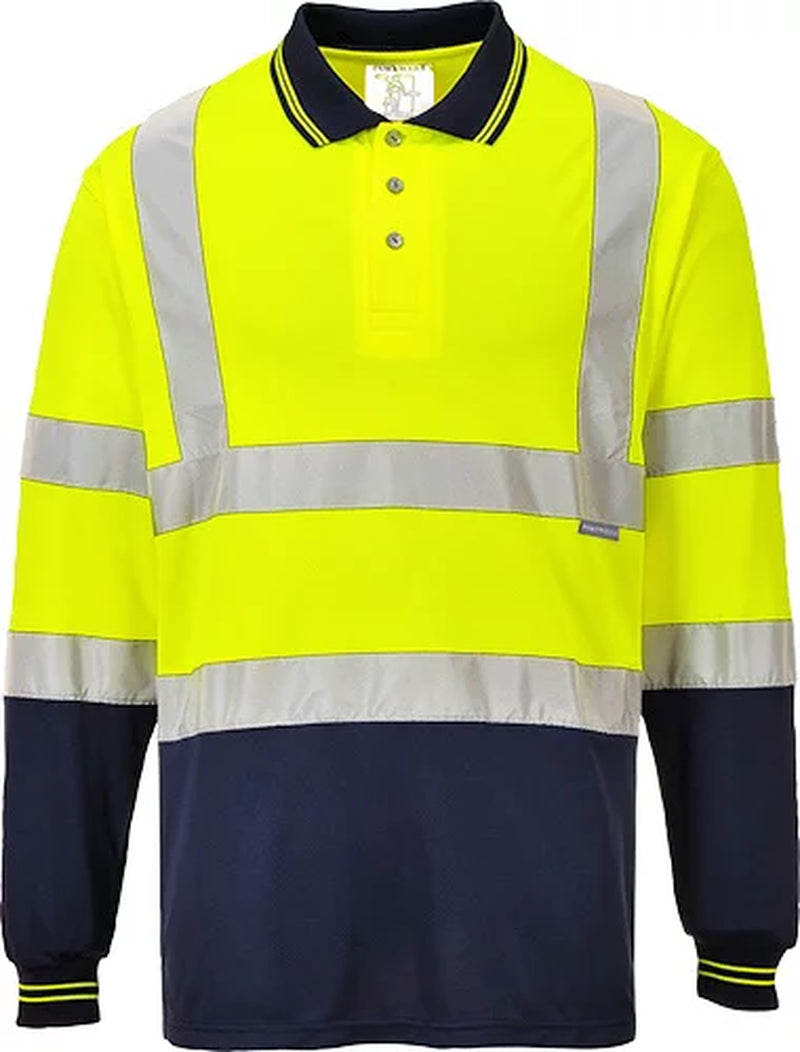 S279 Two-Tone Long Sleeve Polo Shirt Yellow/Navy, Medium- Bannav S Bannav LLC 