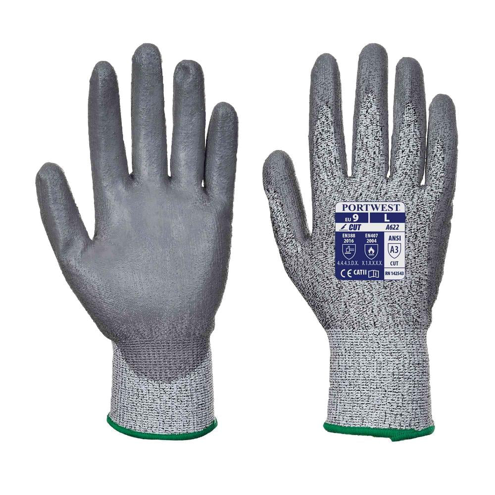 VA622G7RS MR Cut PU Palm Glove, Grey & Grey - Small, Regular- Bannav S Bannav LLC 