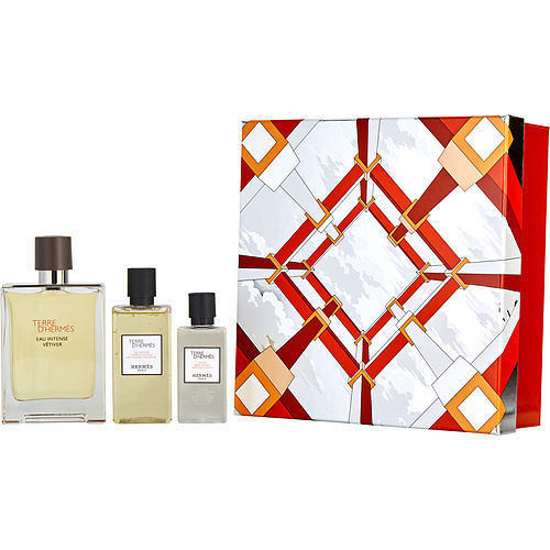 TERRE D'HERMES EAU INTENSE VETIVER by Hermes EAU DE PARFUM SPRAY 3.3 OZ & AFTERSHAVE LOTION 1.35 OZ & HAIR AND SHOWER GEL 2.8 OZ