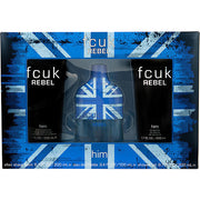 FCUK REBEL HIM by French Connection EDT SPRAY 3.4 OZ & SHOWER GEL 6.7 OZ & AFTERSHAVE BALM 6.7 OZ